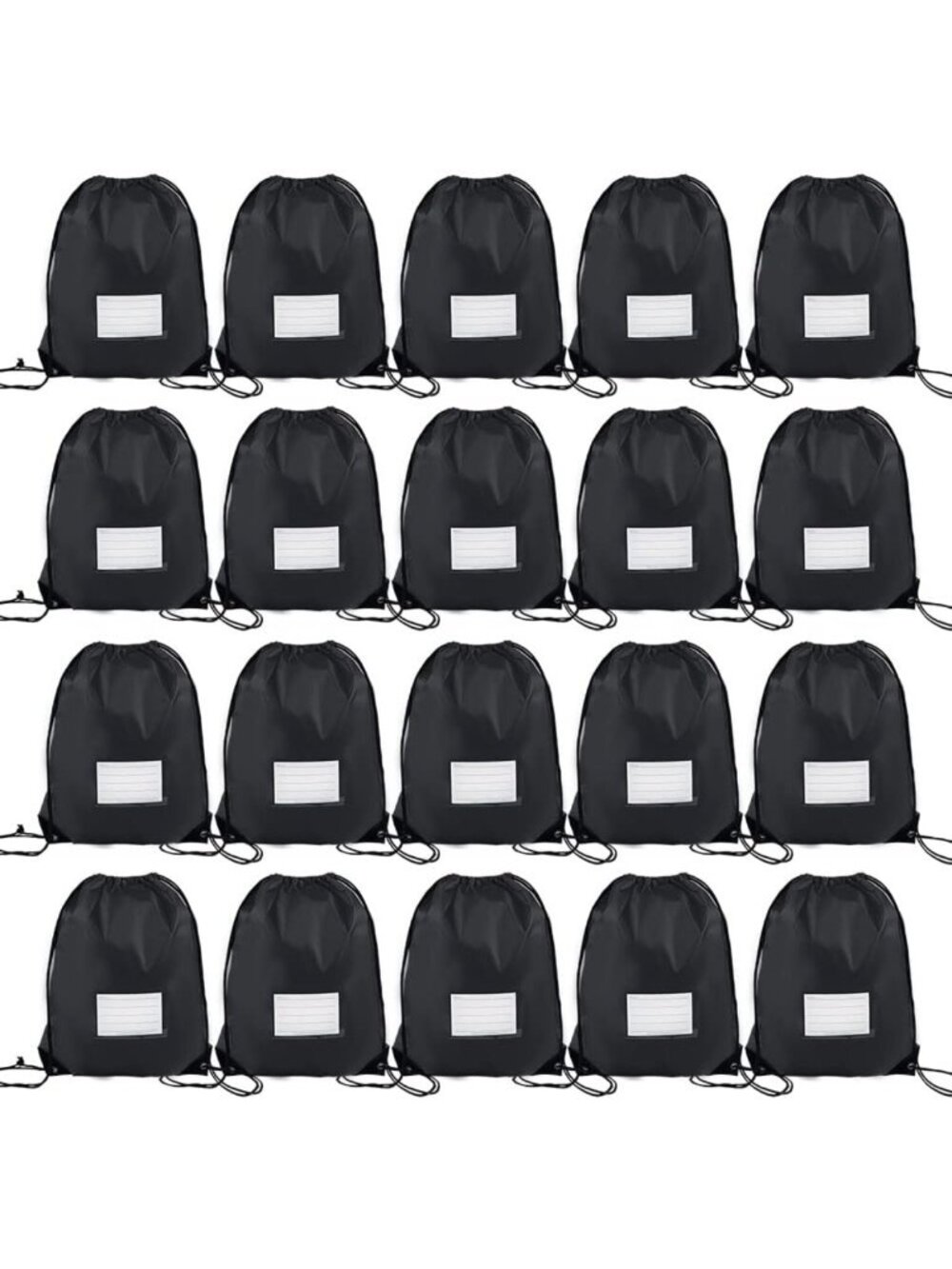 20 Pcs Drawstring Bags - Bulk Cinch Sackpack for Travel, Gym & Sports - Black
